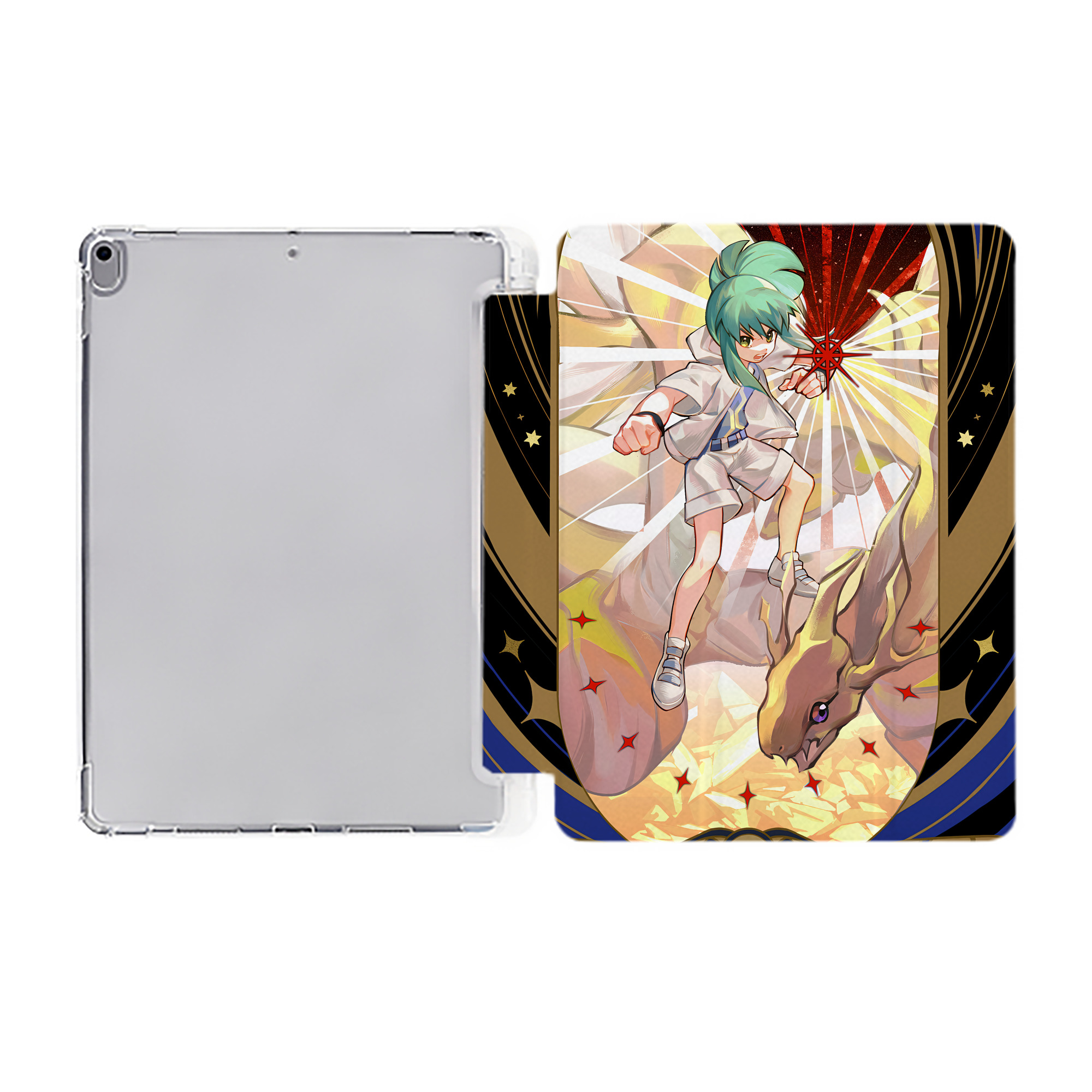 （画像用） 遊☆戯☆王 Yu-Gi-Oh! IPad ケース ペン収納付き 三つ折りスタンド PUレザー×シリコン 対応機種9.5/10.5/10.9インチ
